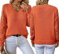Women's Orange V-Neck Sweater with Openwork Sleeves
