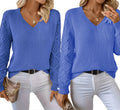 Women's Blue V-Neck Sweater with Openwork Sleeves