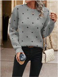 Women’s Gray Polka Dot Crewneck Knit Sweater
