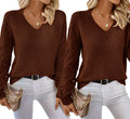 Women's Burgundy V-Neck Sweater with Openwork Sleeves
