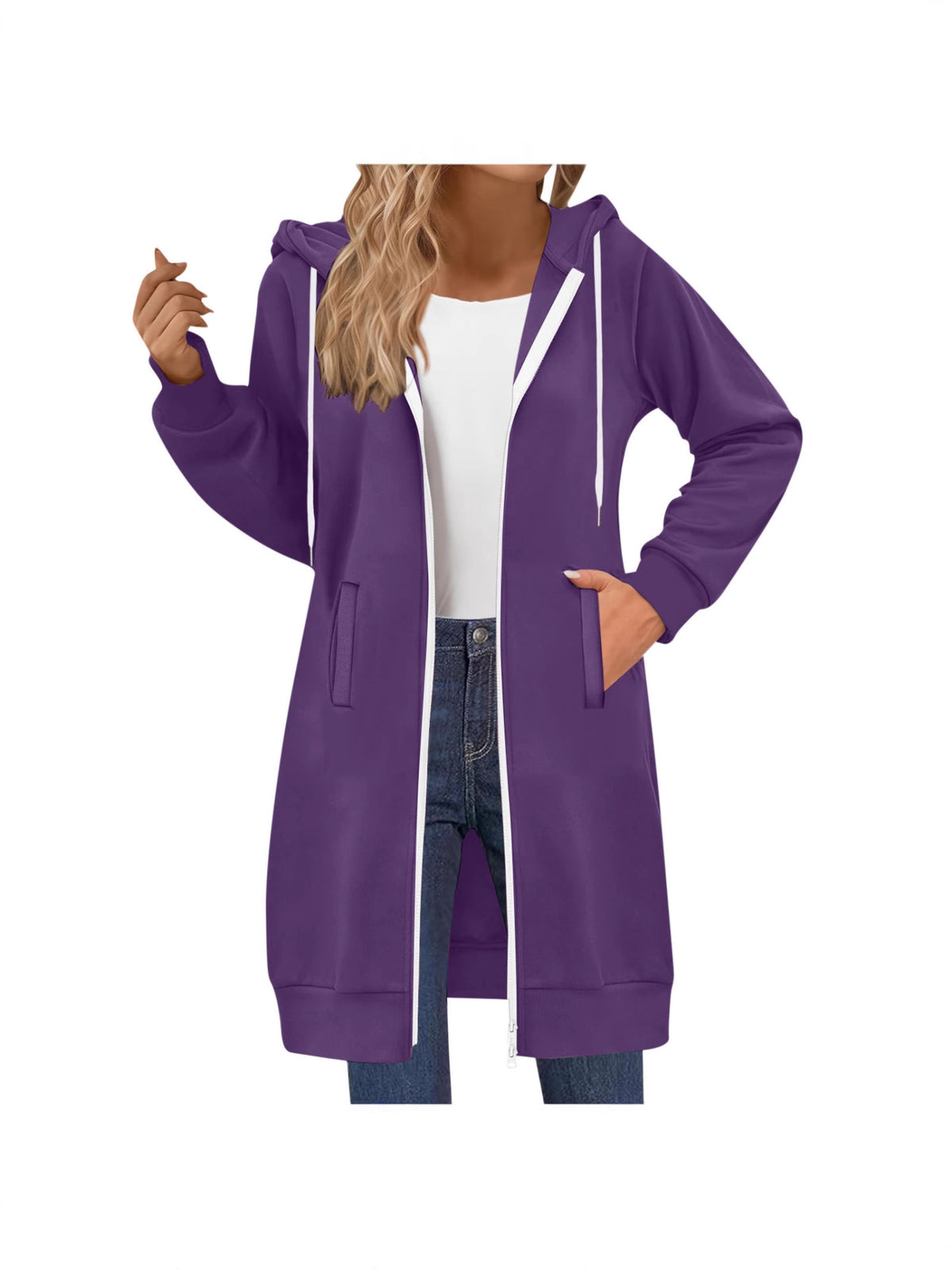 Women's Purple Longline Zip-Up Hoodie