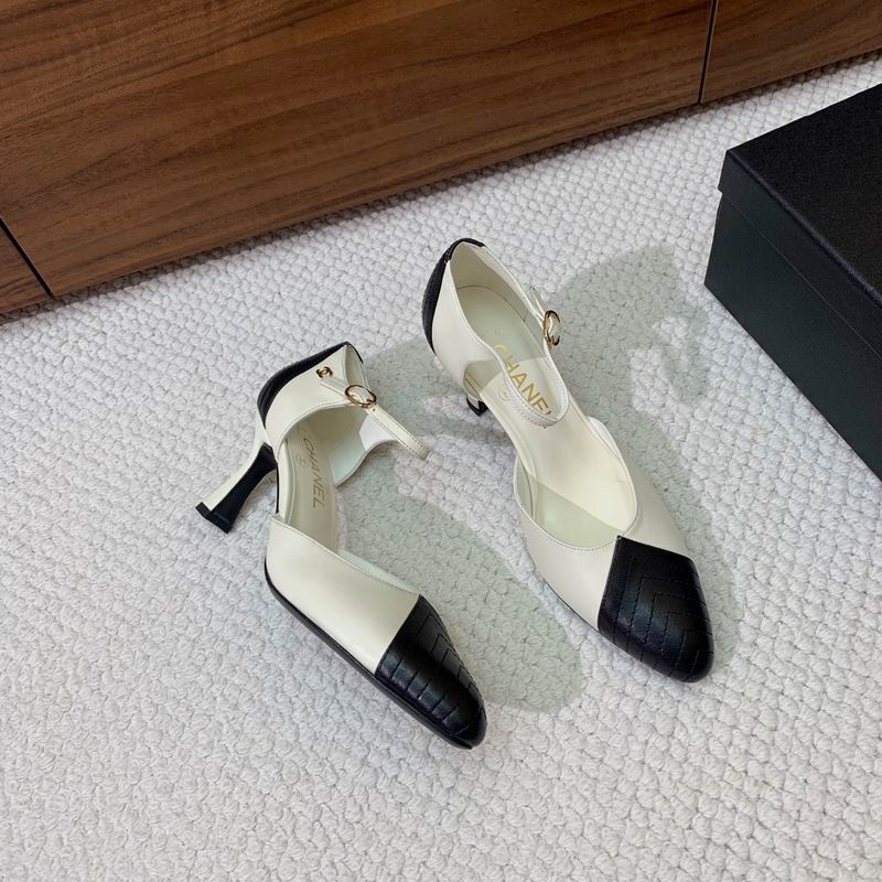 Chanel Ivory & Black Cap-Toe Ankle-Strap Pumps