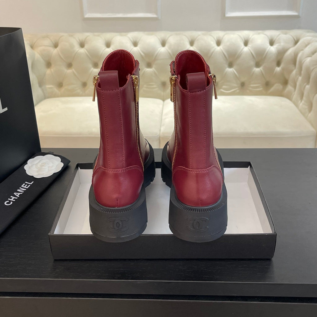 CHANEL ANKLE BOOTS IN BLACK MIX GARNET RED LAMBSKIN