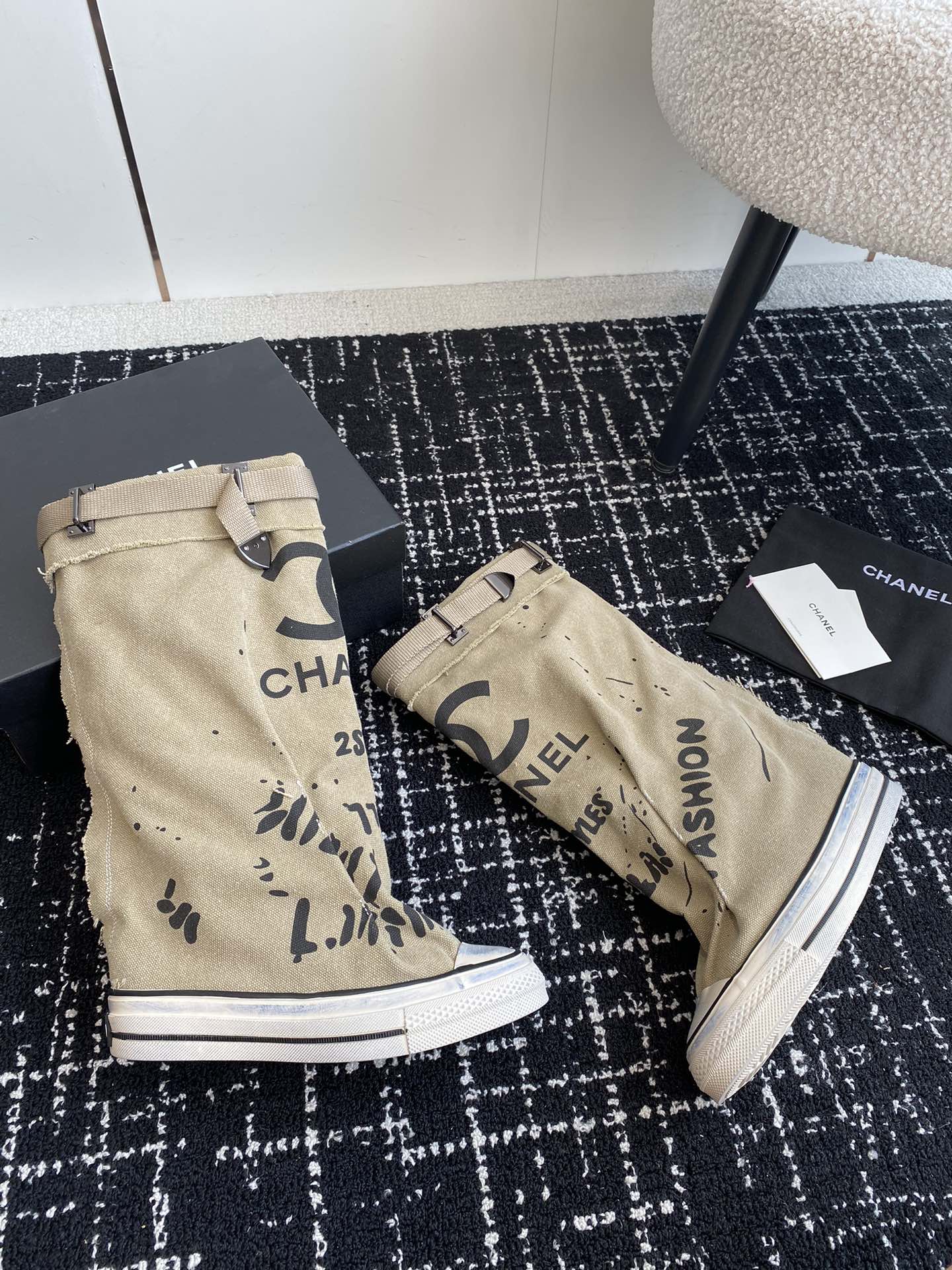 CHANEL HIGH BOOTS IN TORTILLA BROWN CANVAS